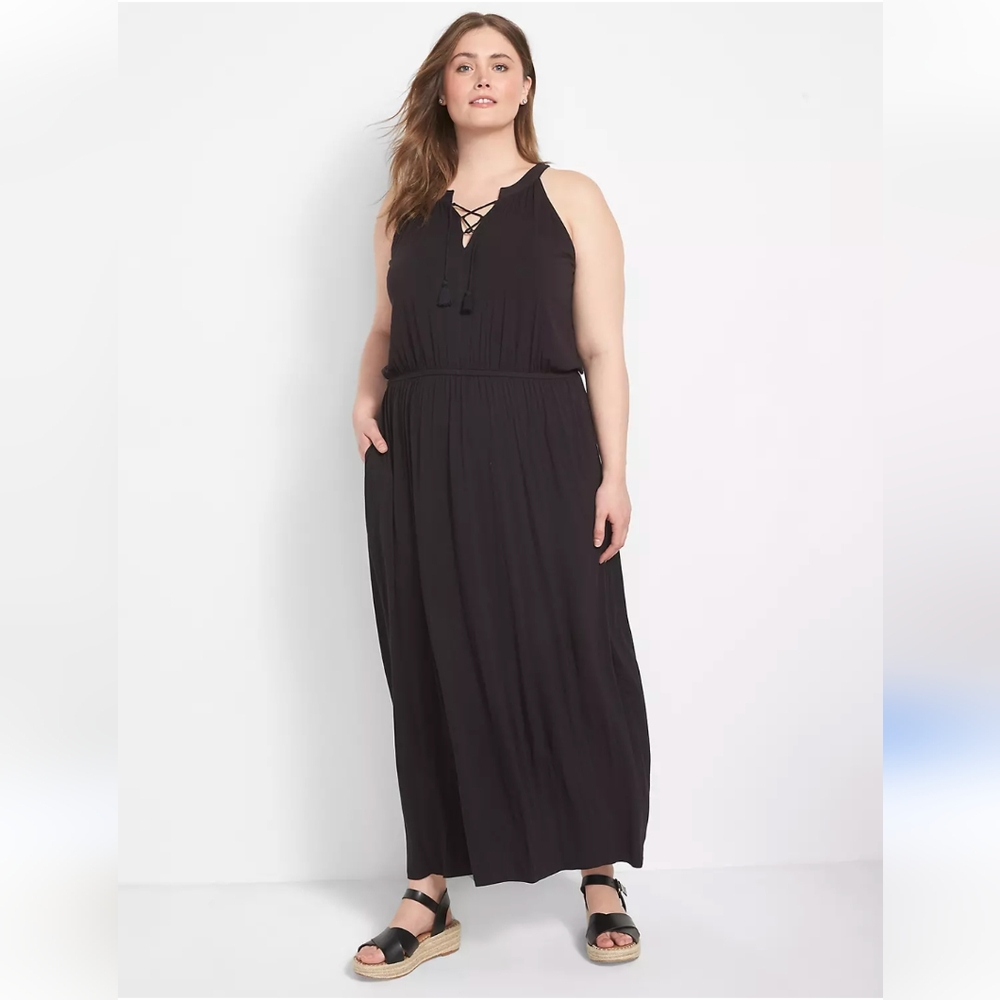 Lane Bryant jersey tassel neck maxi dress size 14/16